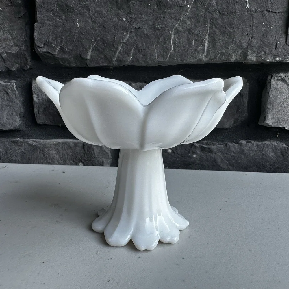 Vtg Westmoreland Milk Glass Lotus Flower Pedestal Candle Holder Trinket Dish